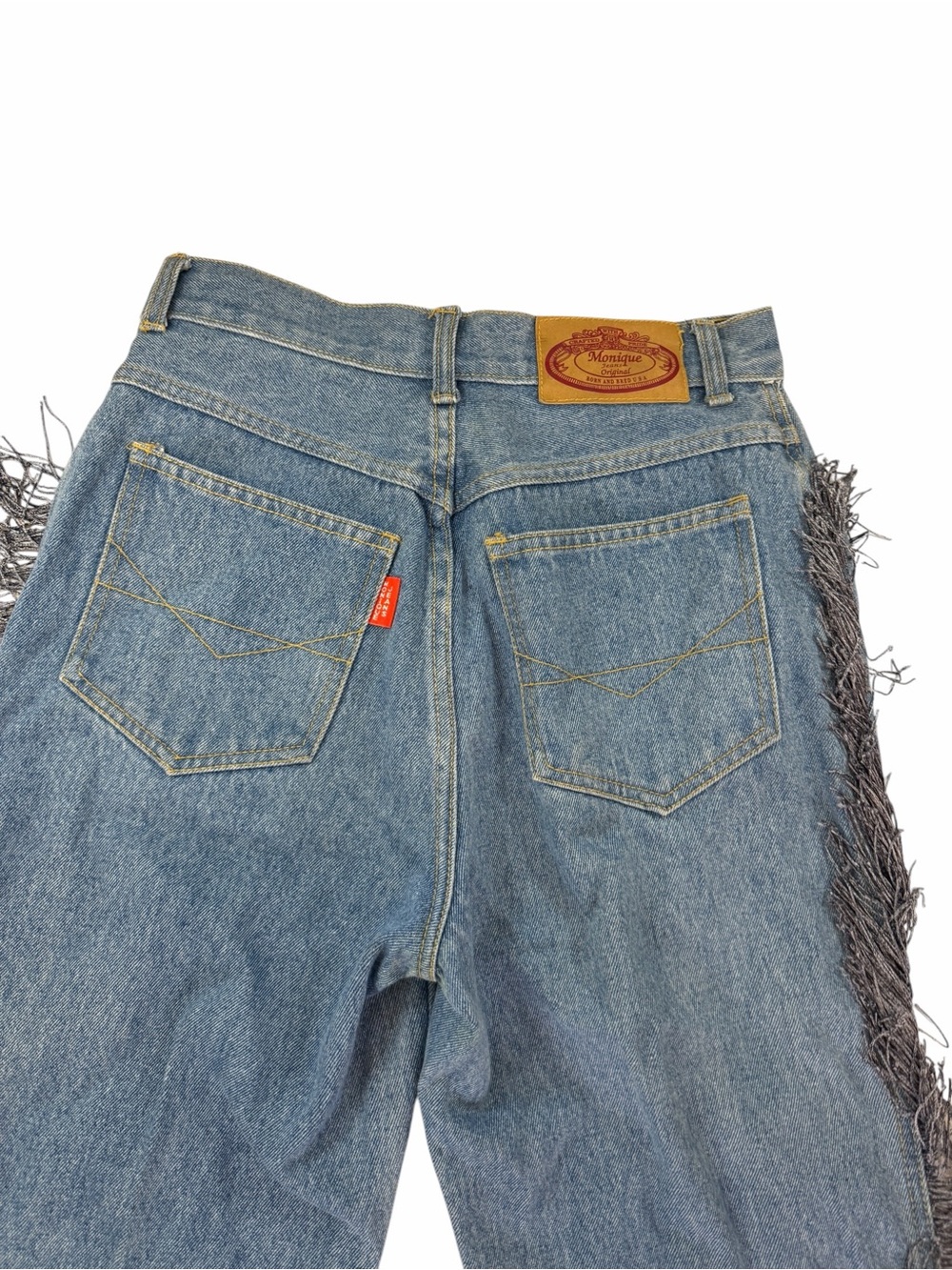 Fringe-Trim Straight-Leg Women's Jeans in Blue - Picture 10 of 12
